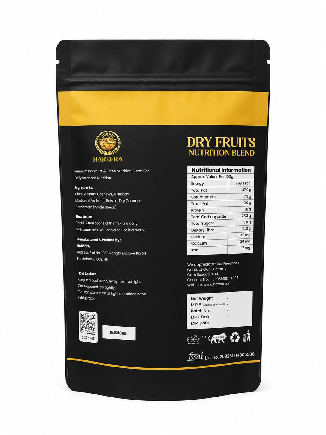HAREERA Premium Dry Fruits Powder | Nuts & Seeds Nutrition Blend | Rich in Nutrients & Natural Energy | Healthy Wellness Powder for Kids & Adults | 100g