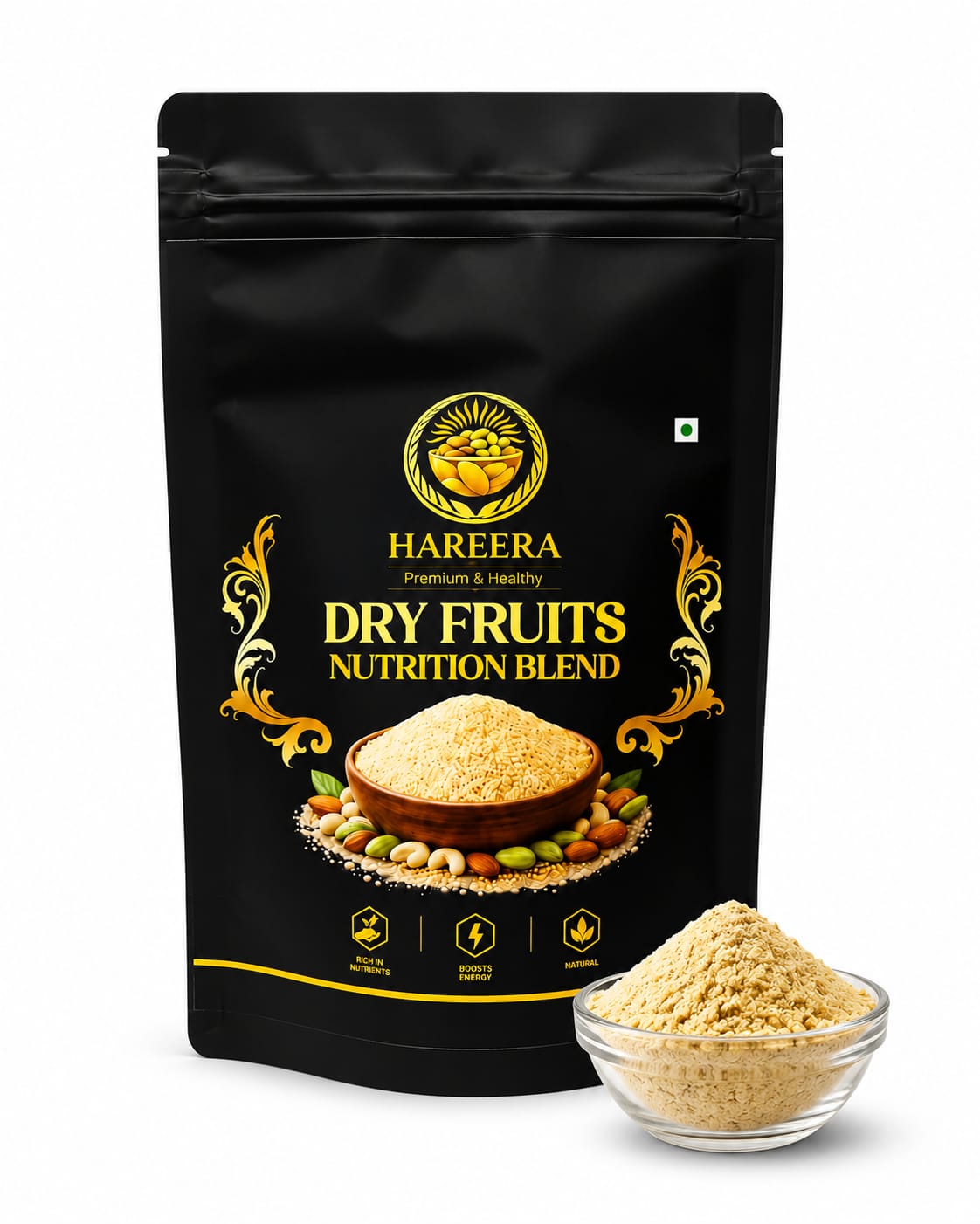HAREERA Premium Dry Fruits Powder | Nuts & Seeds Nutrition Blend | Rich in Nutrients & Natural Energy | Healthy Wellness Powder for Kids & Adults | 100g