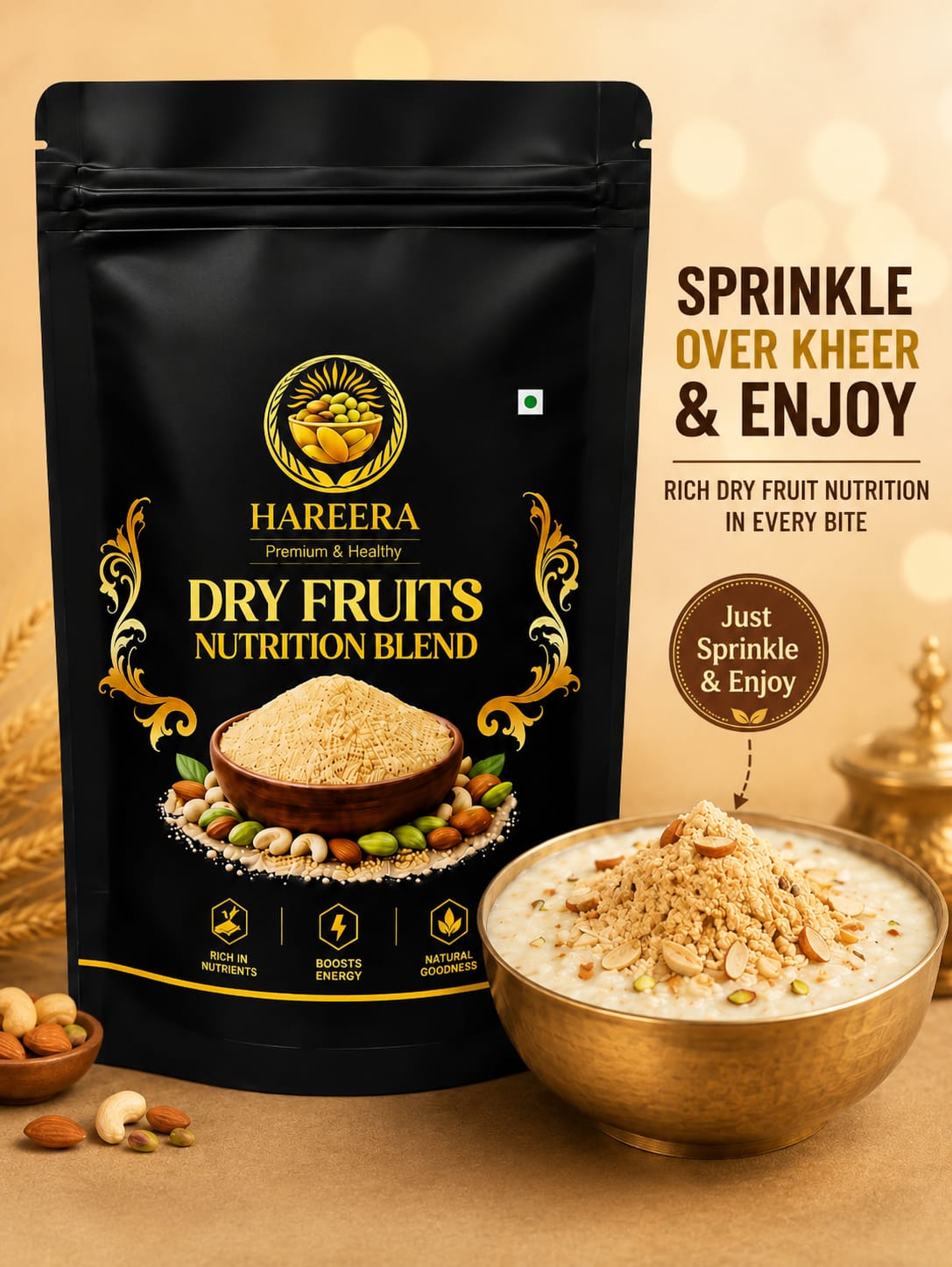 HAREERA Premium Dry Fruits Powder | Nuts & Seeds Nutrition Blend | Rich in Nutrients & Natural Energy | Healthy Wellness Powder for Kids & Adults | 100g