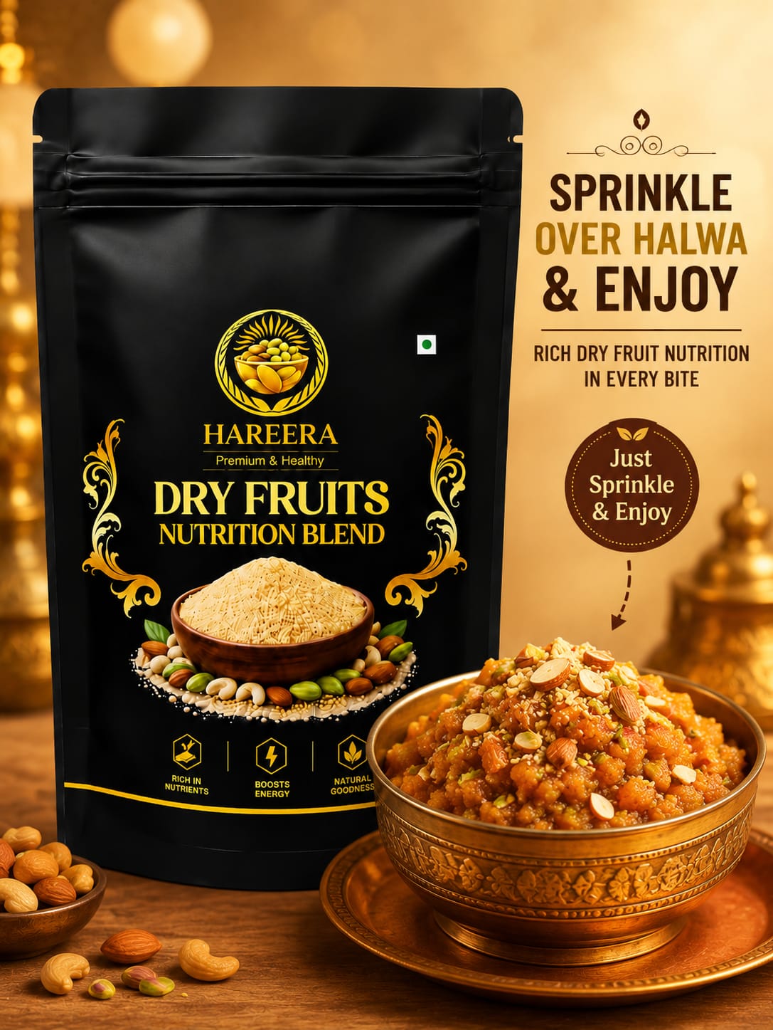 HAREERA Premium Dry Fruits Powder | Nuts & Seeds Nutrition Blend | Rich in Nutrients & Natural Energy | Healthy Wellness Powder for Kids & Adults | 100g
